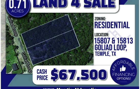 0.71ac with Lake Belton Access in Tanglewood Community- HOA RV campground, nature trails & other amenities! Similar lots in the area have sold for $90,000. On Sale for $67,500 Cash or Finance this deal with $16,875 down with low $669.0 monthly payments.