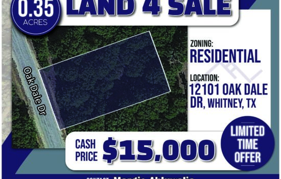 0.26ac of Affordable Lake Life in White Bluffs POA, Near Lake Whitney! Centrally located between Dallas and Waco. Similar lots sell for $30,000. On Sale for only $16,000 Cash or Finance for $4,000 down and $199.21 monthly payments